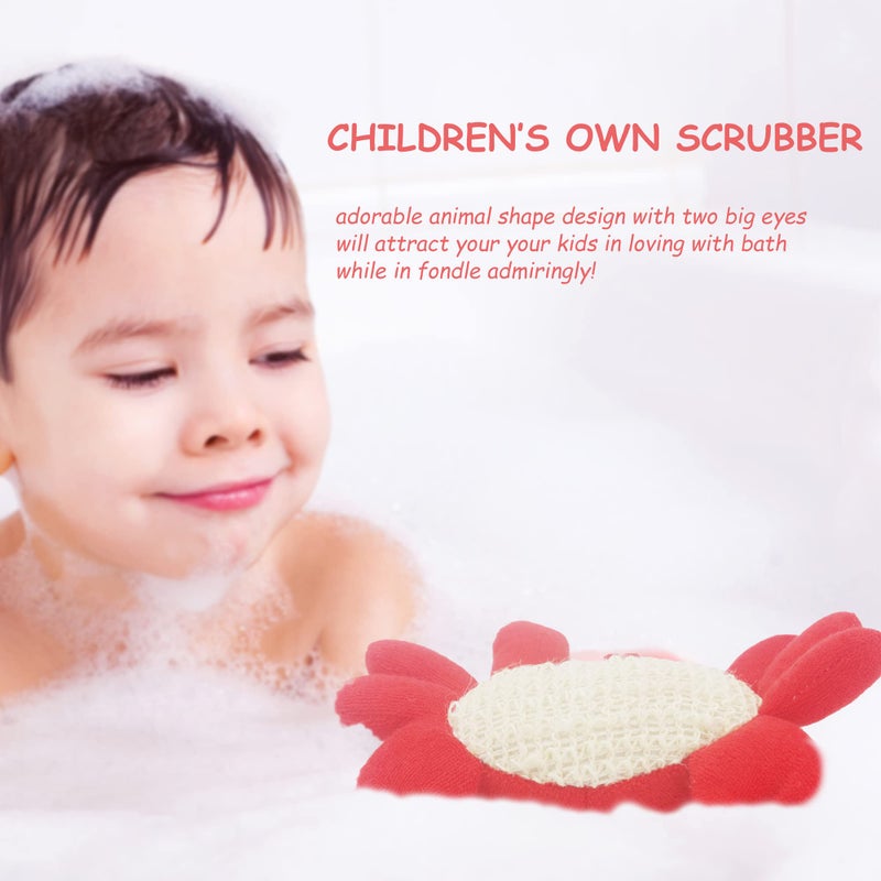 Bleu Bath (2 Pack) Animal Body Scrubber Natural Linen Shower Ball for Toddler Kids Gentle Exfoliating Bath Sponge Loofah Pouf in Yellow Starfish Red Crab with Cute Big Eyes Design - Image 5